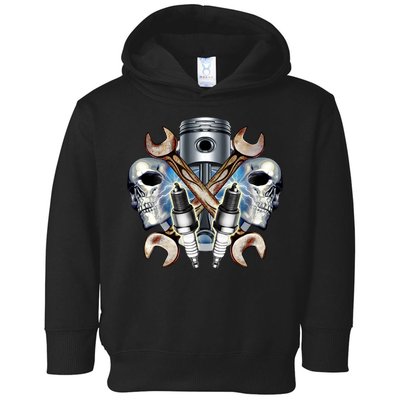 Mechanic Skulls With Wrench & Spark Plugs Toddler Hoodie