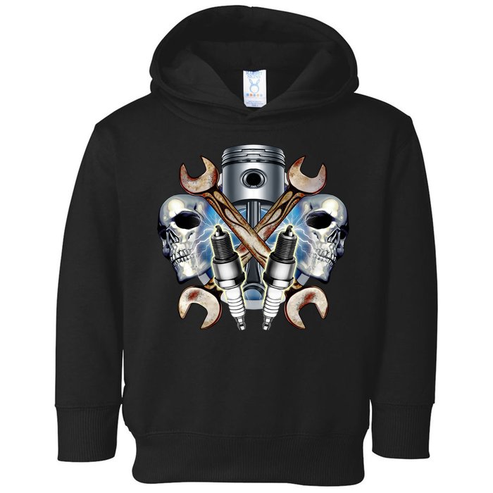 Mechanic Skulls With Wrench & Spark Plugs Toddler Hoodie