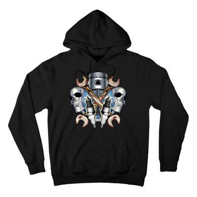 Mechanic Skulls With Wrench & Spark Plugs Tall Hoodie