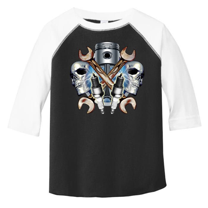 Mechanic Skulls With Wrench & Spark Plugs Toddler Fine Jersey T-Shirt