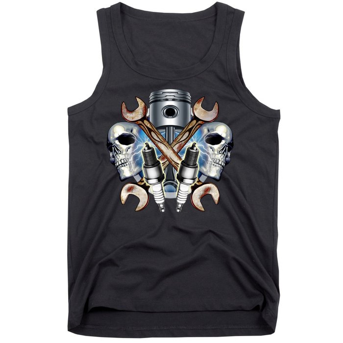 Mechanic Skulls With Wrench & Spark Plugs Tank Top