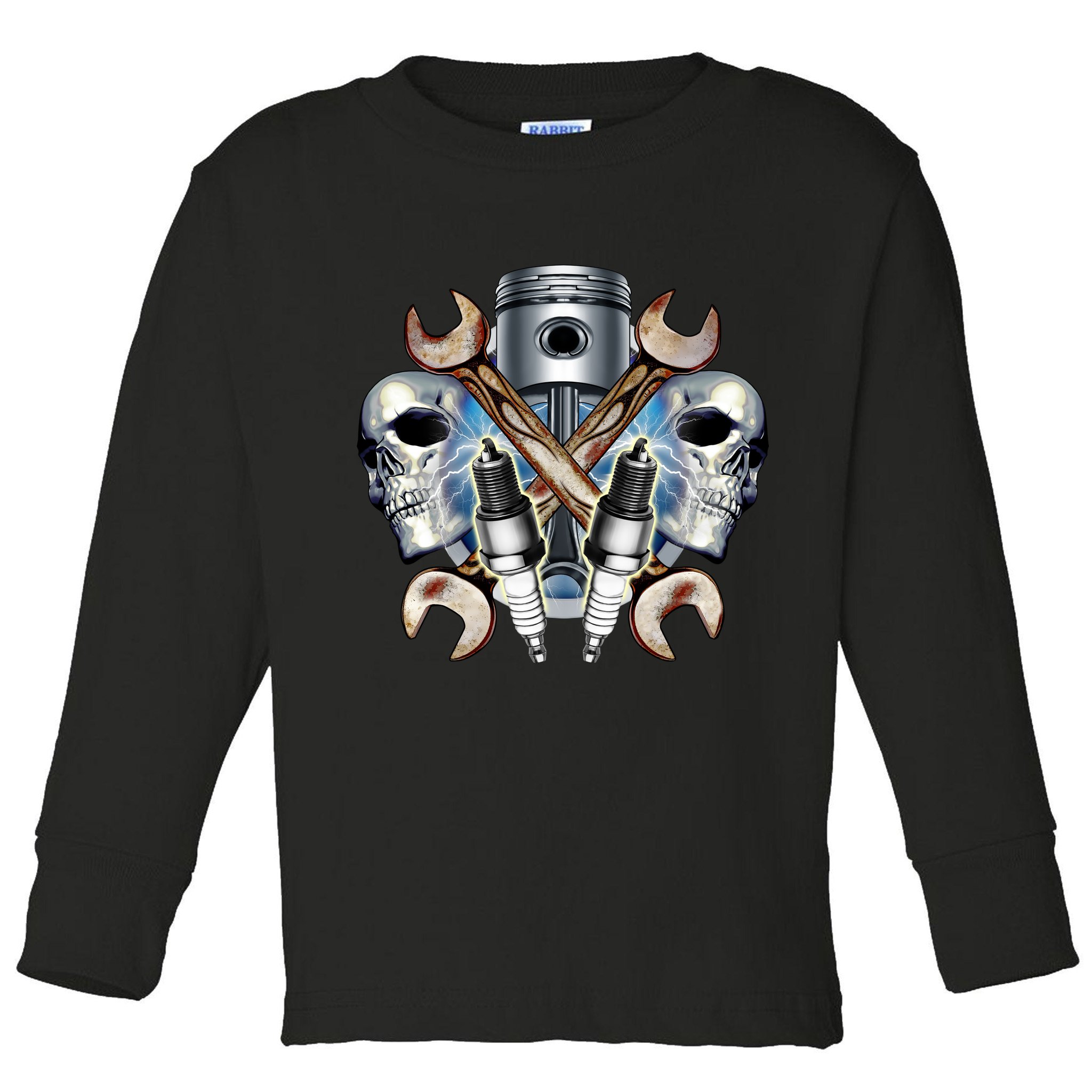 Mechanic Skulls With Wrench & Spark Plugs Toddler Long Sleeve Shirt