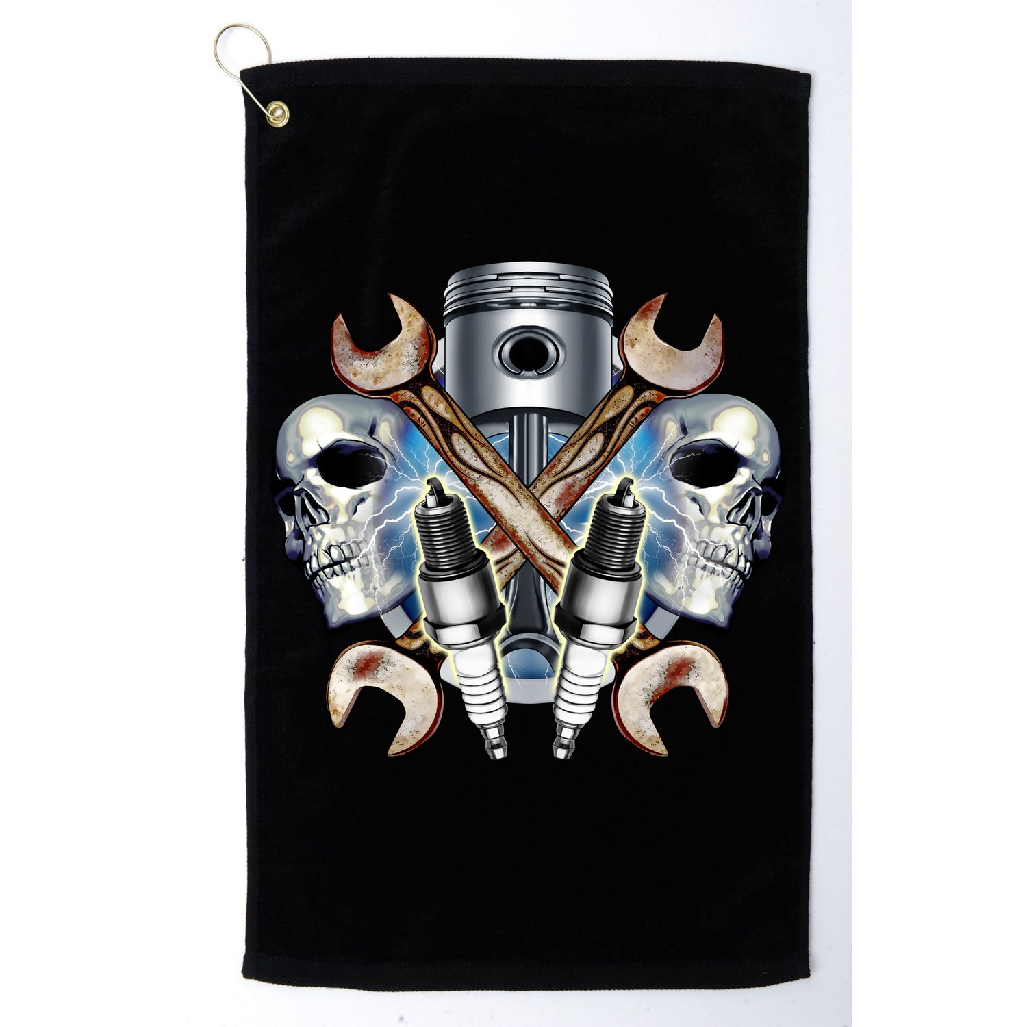 Mechanic Skulls With Wrench & Spark Plugs Golf Towel