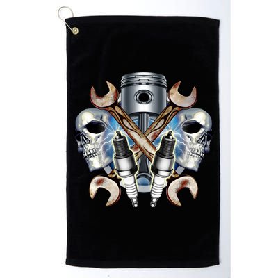 Mechanic Skulls With Wrench & Spark Plugs Platinum Collection Golf Towel