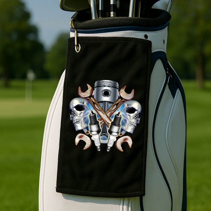 Mechanic Skulls With Wrench & Spark Plugs Golf Towel