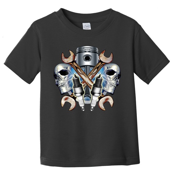 Mechanic Skulls With Wrench & Spark Plugs Toddler T-Shirt