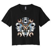 Mechanic Skulls With Wrench & Spark Plugs Crop Top