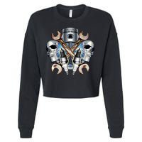 Mechanic Skulls With Wrench & Spark Plugs Cropped Pullover Crew