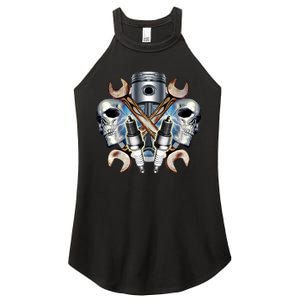 Mechanic Skulls With Wrench & Spark Plugs Women's Perfect Tri Rocker Tank