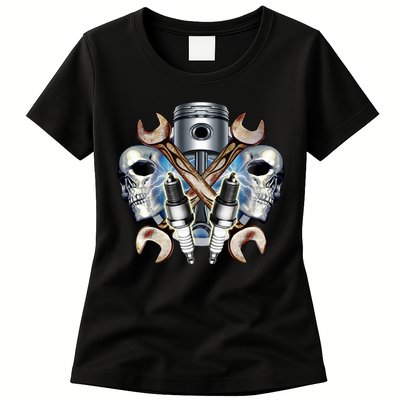 Mechanic Skulls With Wrench & Spark Plugs Womens T-Shirt