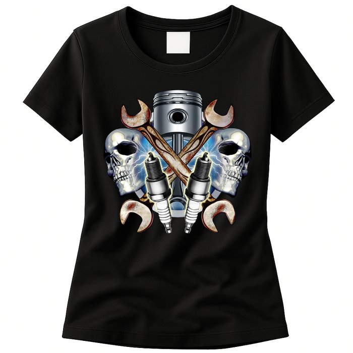Mechanic Skulls With Wrench & Spark Plugs Womens T-Shirt