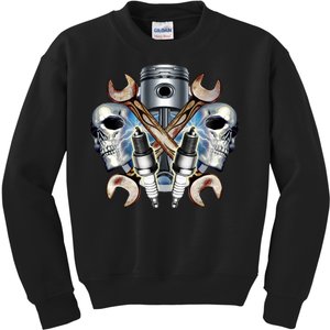 Mechanic Skulls With Wrench & Spark Plugs Kids Sweatshirt