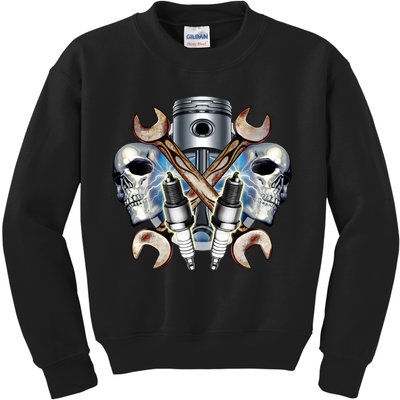 Mechanic Skulls With Wrench & Spark Plugs Kids Sweatshirt