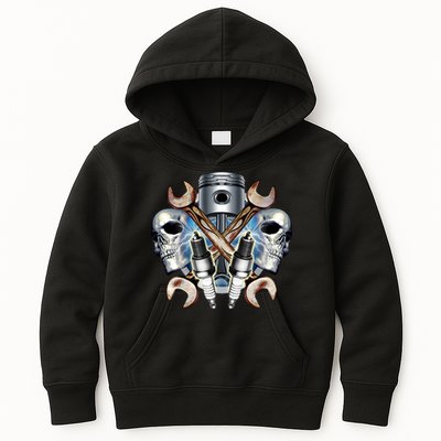 Mechanic Skulls With Wrench & Spark Plugs Kids Hoodie