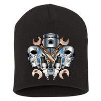 Mechanic Skulls With Wrench & Spark Plugs Short Acrylic Beanie