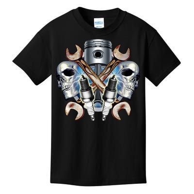 Mechanic Skulls With Wrench & Spark Plugs Kids T-Shirt