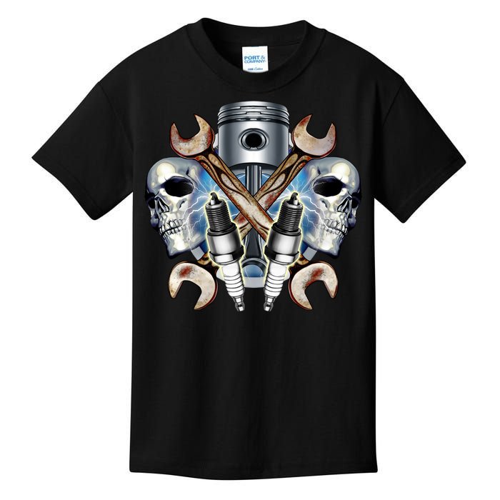 Mechanic Skulls With Wrench & Spark Plugs Kids T-Shirt