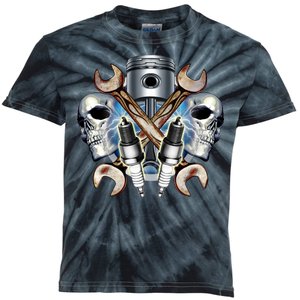 Mechanic Skulls With Wrench & Spark Plugs Kids Tie-Dye T-Shirt