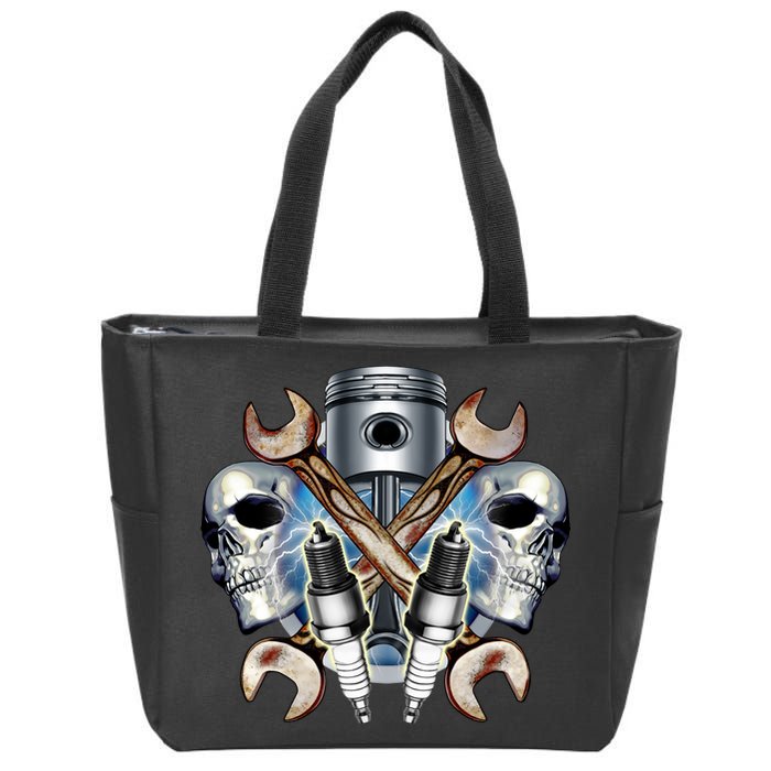 Mechanic Skulls With Wrench & Spark Plugs Zip Tote Bag