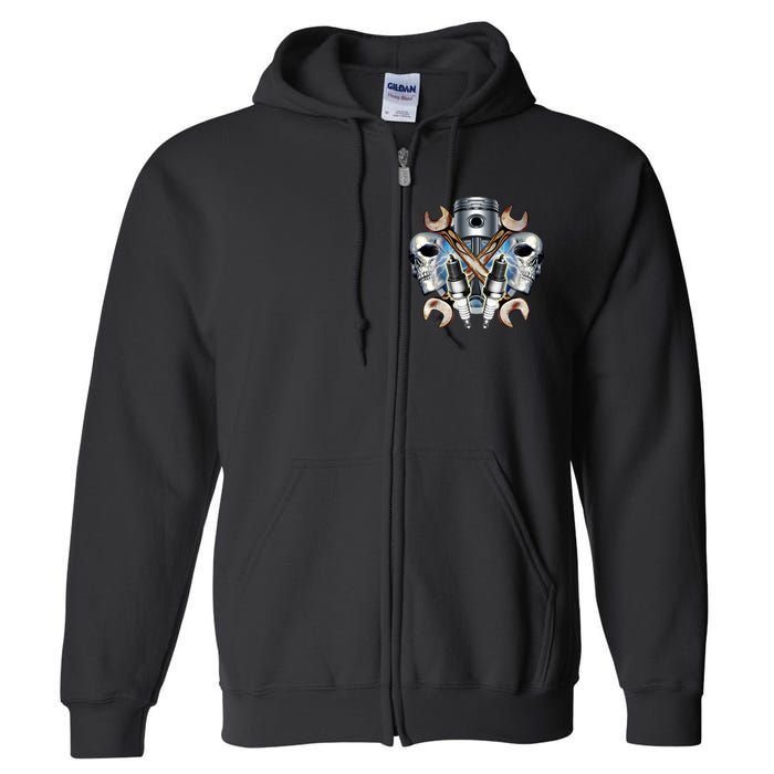 Mechanic Skulls With Wrench & Spark Plugs Full Zip Hoodie