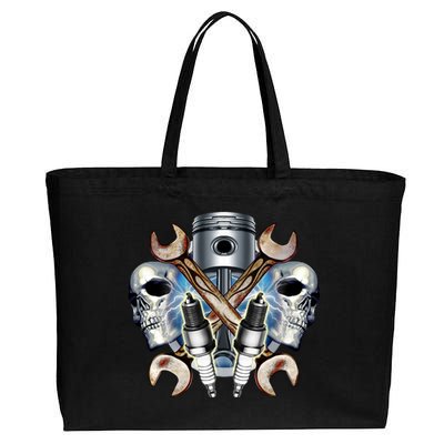 Mechanic Skulls With Wrench & Spark Plugs Cotton Canvas Jumbo Tote