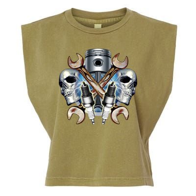 Mechanic Skulls With Wrench & Spark Plugs Garment-Dyed Women's Muscle Tee