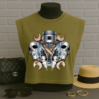 Mechanic Skulls With Wrench & Spark Plugs Garment-Dyed Women's Muscle Tee