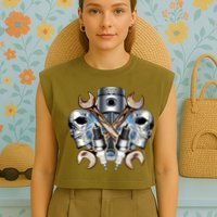 Mechanic Skulls With Wrench & Spark Plugs Garment-Dyed Women's Muscle Tee