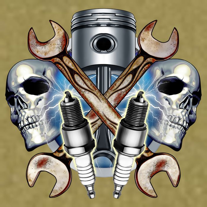 Mechanic Skulls With Wrench & Spark Plugs Garment-Dyed Women's Muscle Tee
