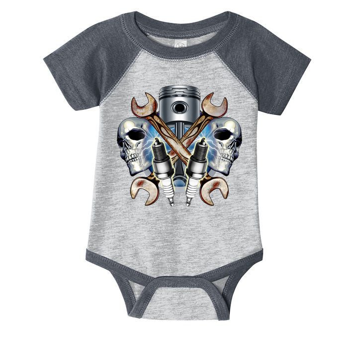 Mechanic Skulls With Wrench & Spark Plugs Infant Baby Jersey Bodysuit