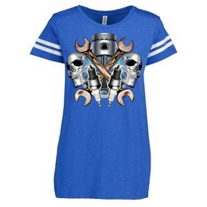 Mechanic Skulls With Wrench & Spark Plugs Enza Ladies Jersey Football T-Shirt