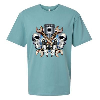 Mechanic Skulls With Wrench & Spark Plugs Sueded Cloud Jersey T-Shirt