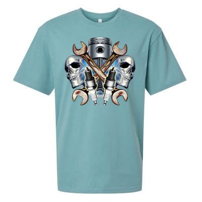 Mechanic Skulls With Wrench & Spark Plugs Sueded Cloud Jersey T-Shirt