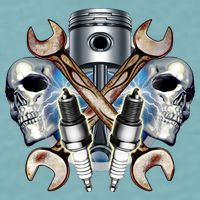 Mechanic Skulls With Wrench & Spark Plugs Sueded Cloud Jersey T-Shirt