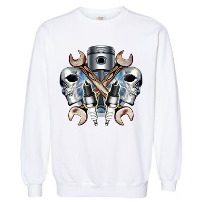 Mechanic Skulls With Wrench & Spark Plugs Garment-Dyed Sweatshirt