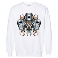 Mechanic Skulls With Wrench & Spark Plugs Garment-Dyed Sweatshirt