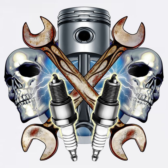 Mechanic Skulls With Wrench & Spark Plugs Garment-Dyed Sweatshirt