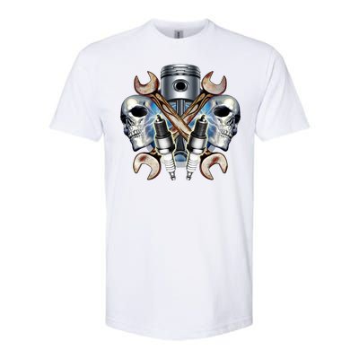 Mechanic Skulls With Wrench & Spark Plugs Softstyle CVC T-Shirt