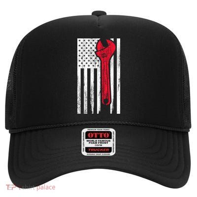 Mechanic USA American Flag High Crown Mesh Back Trucker Hat