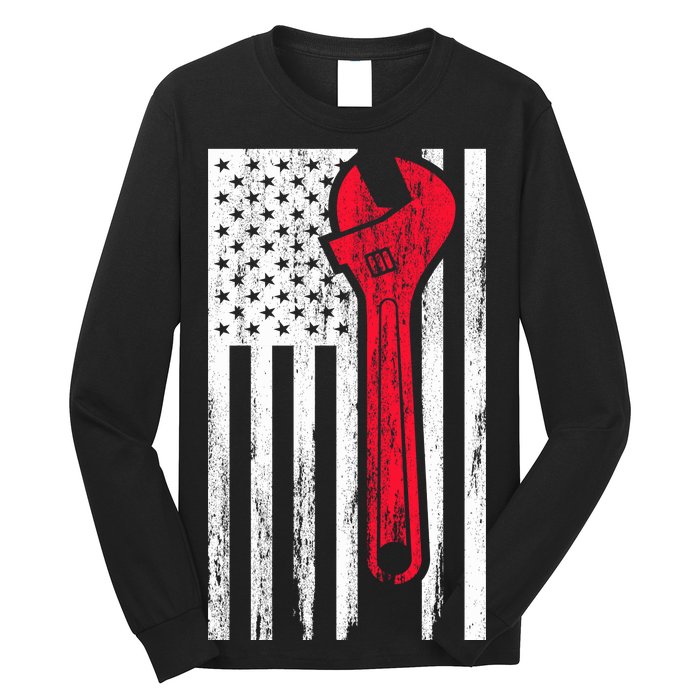 Mechanic USA American Flag Long Sleeve Shirt