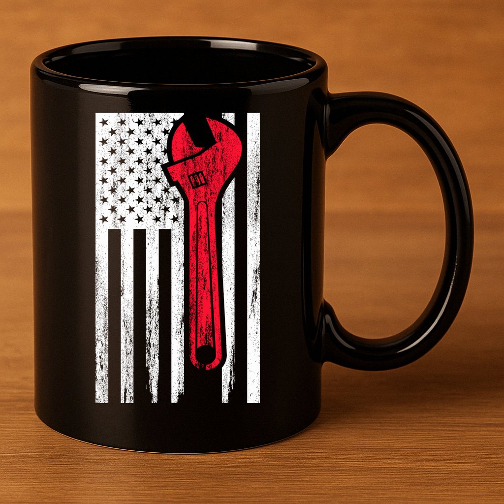 Mechanic USA American Flag 11oz C Handle Ceramic Mug