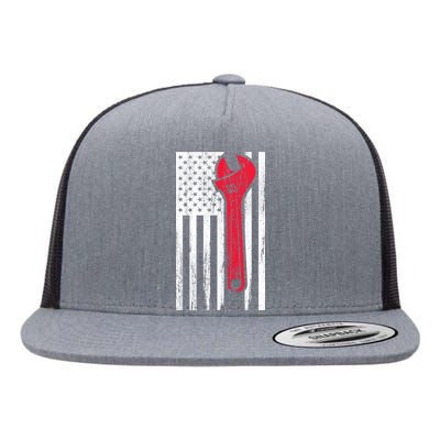 Mechanic USA American Flag Flat Bill Trucker Hat