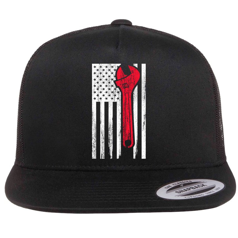 Mechanic USA American Flag Flat Bill Trucker Hat
