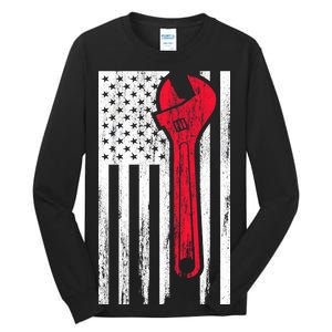 Mechanic USA American Flag Tall Long Sleeve T-Shirt