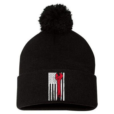 Mechanic USA American Flag Pom Pom 12in Knit Beanie