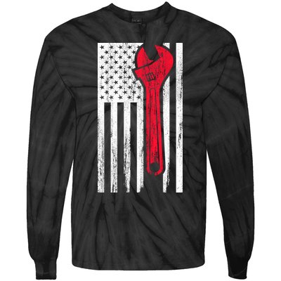 Mechanic USA American Flag Tie-Dye Long Sleeve Shirt