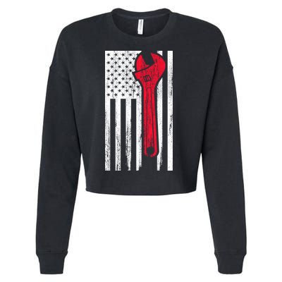 Mechanic USA American Flag Cropped Pullover Crew
