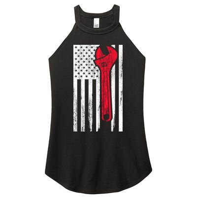 Mechanic USA American Flag Women's Perfect Tri Rocker Tank