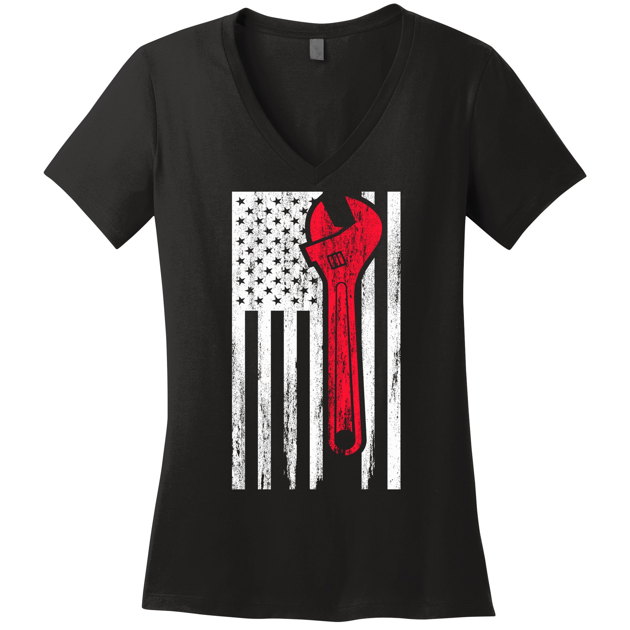 Mechanic USA American Flag Women's V-Neck T-Shirt