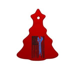 Mechanic USA American Flag Ceramic Tree Ornament